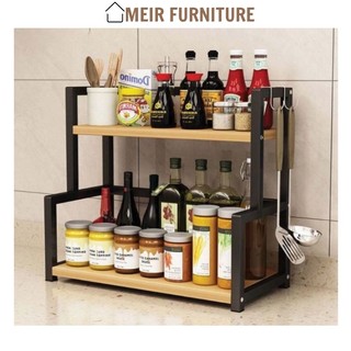 Kệ nhà bếp 2 tầng MEIR khung sắt chắc chắn chống gỉ, kệ gia vị lắp ráp đơn giản C04.14