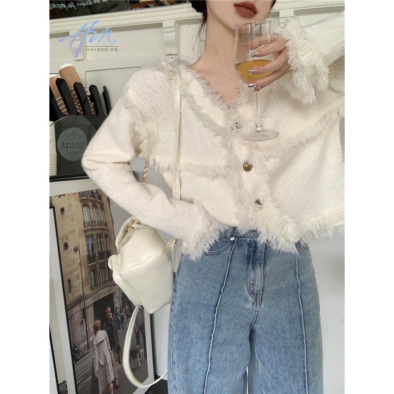 Áo Khoác Cardigan Dệt Kim Dáng Rộng Màu Đỏ Phối Tua Rua Thời Trang Thu Đông Năm Mới Cho Nữ