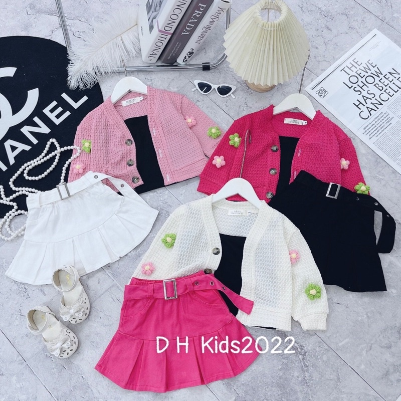 set áo len hoa + chân váy 3ct
