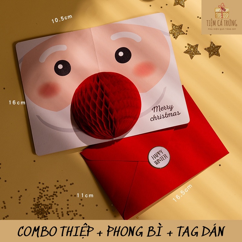 [TH04] Combo Thiệp 3D + Phong bì + Tag dán Giáng Sinh Ngộ Nghĩnh Trang Trí Sang Trọng Ý Nghĩa  - Tiệm Cá Trứng