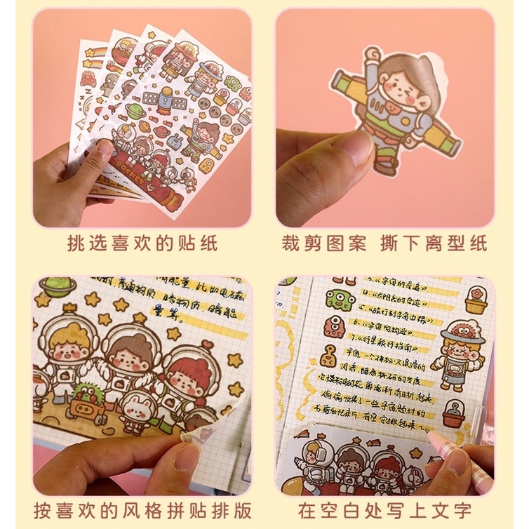 Set sticker 4 tấm hình bé gái phong cách Nhật bản dễ thương-ST022