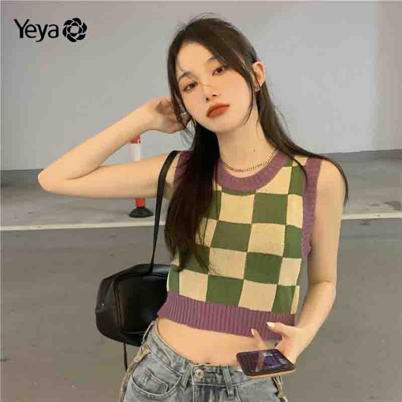 Áo dệt kim YEYA không tay phong cách Hàn Quốc thời trang cho nữ