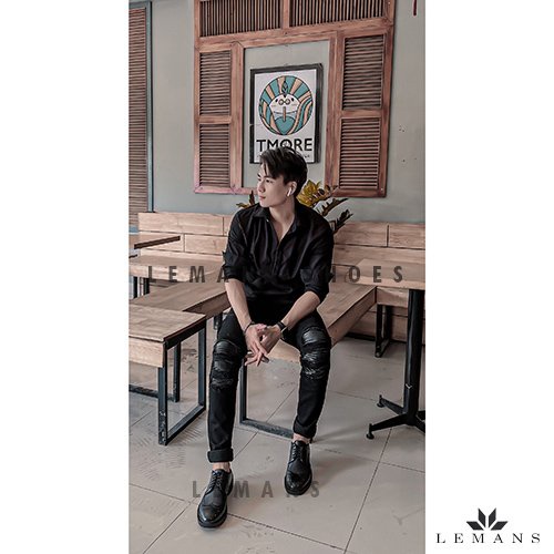 [TẶNG XI] Giày Tây Nam Công Sở Cao Cấp da bò Derby Wingtip LEMANS Black giày derby Bảo Hành 12-24 Tháng