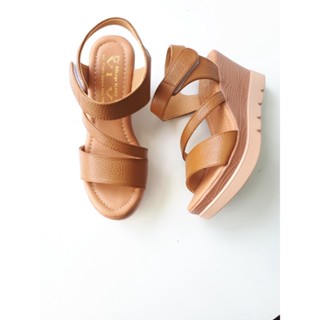 Giày xăng đan nữ đế xuồng da bò thật cao cấp  VI VI .Đế cao 7 phân.