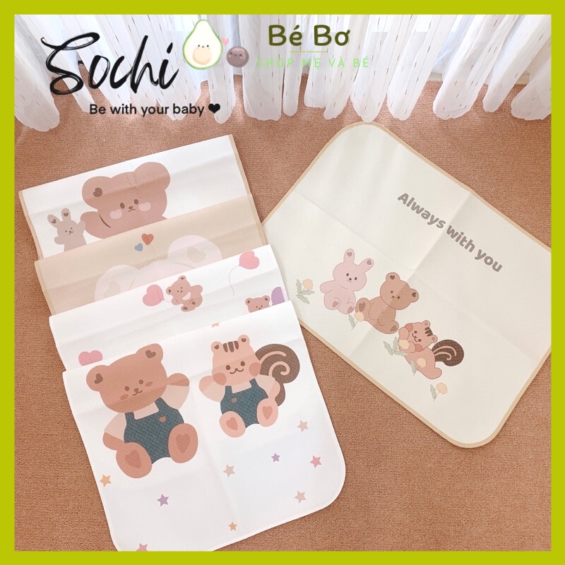 Tấm lót chống thấm trải giường cho bé sơ sinh nằm hoạ tiết 4D thoáng khí, êm ái KT 50*70cm, Lót 4D họa tiết Hàn Quốc