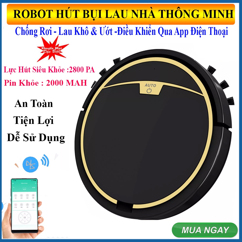 Máy Hút Bụi Thông Minh RS600, Robot Hut Bui Điều khiển qua APP điện thoại, lực hút cực mạnh,Làm việc theo sơ đồ, khả năn