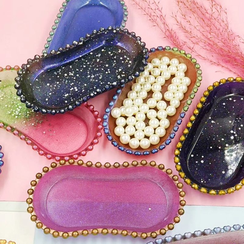 Khuôn Silicone Làm Khay Đựng Trái Cây / Cà Phê Hình Oval Họa Tiết Ren Pha Lê Mojito Diy