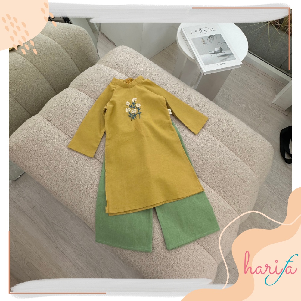 BADT010 Áo dài bé gái - chất liệu linen thêu tay - họa tiết hoa - 1-6 tuổi