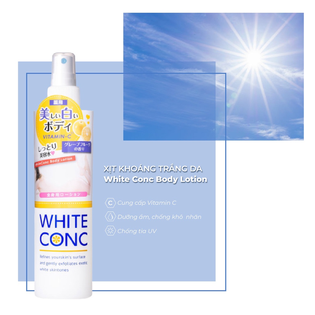 Xịt dưỡng trắng da toàn thân White Conc Body Lotion 245ml chứa vitamin C Nhật Bản