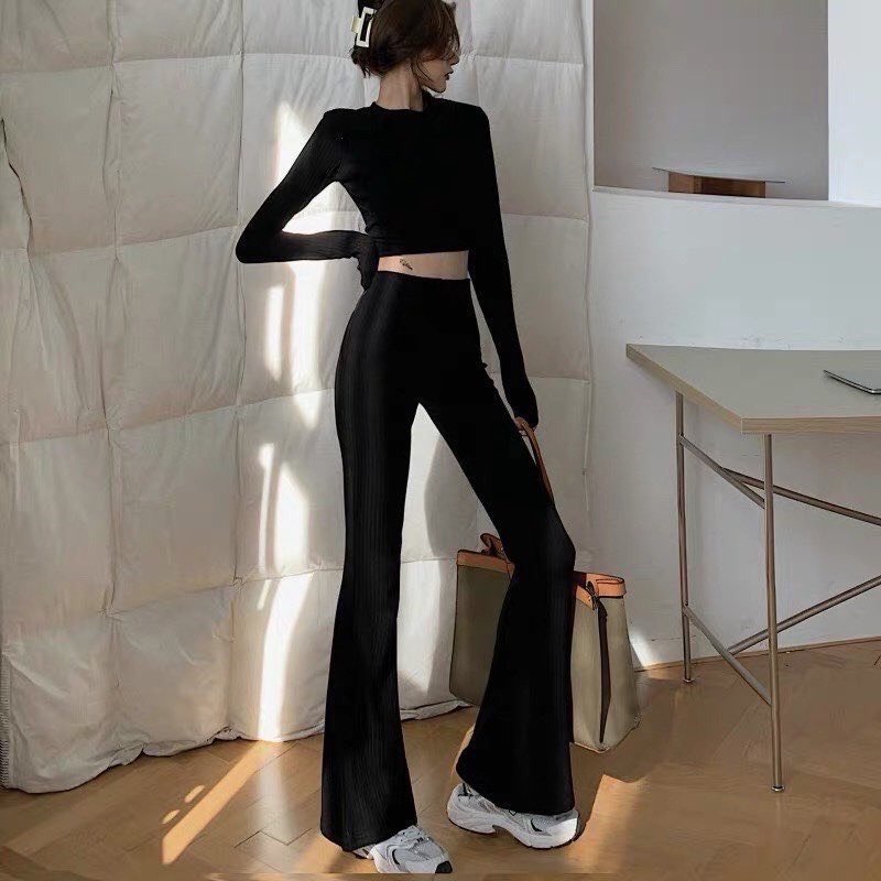Quần ống loe nữ cạp cao vải cotton umi Hàn Lạnh, dáng xuông thời trang - MAC boutique