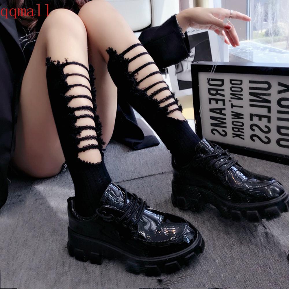 Qqmall Vớ Cotton Màu Trơn Phong Cách Đường Phố Gothic Thời Trang Mùa Hè