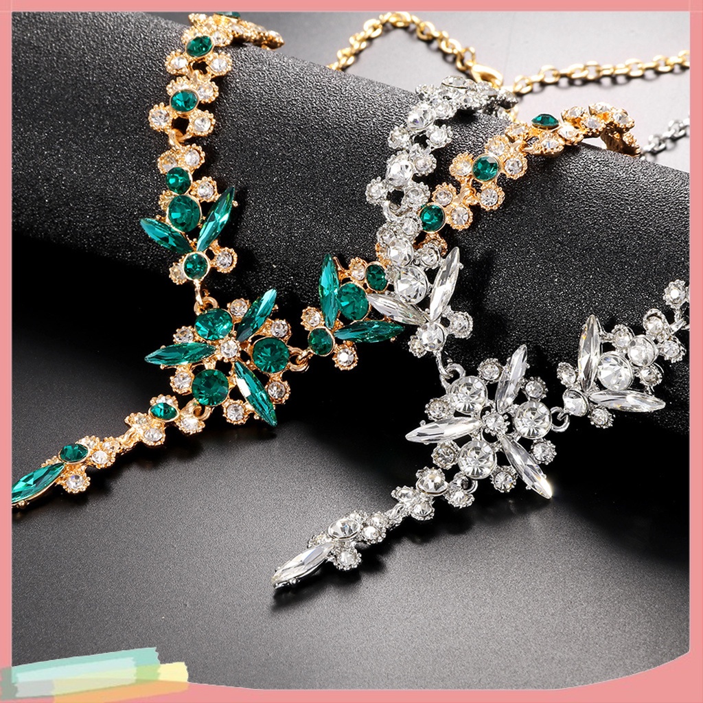 Set vòng cổ và đôi khuyên tai thiết kế sang trọng đính kim cương giả lấp lánh dành cho nữ