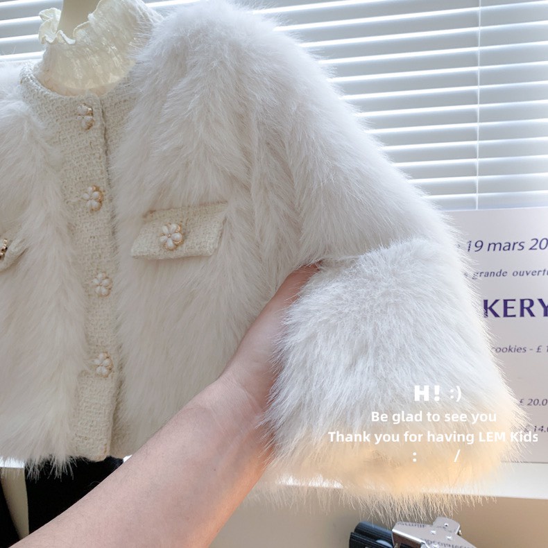 Áo Khoác Lông Giả Lông Thú Lót Lông Nhung Mềm , Ấm Áp Cho Bé Gái