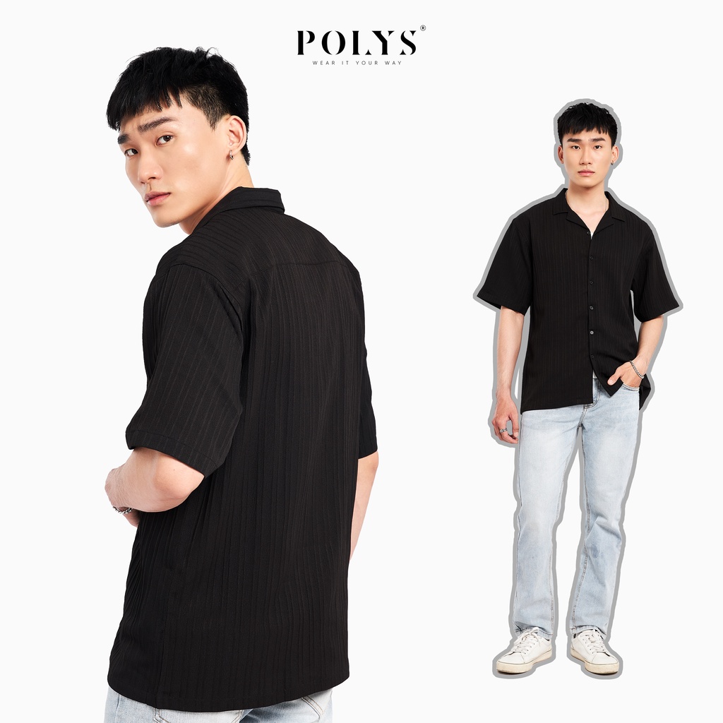 Áo sơ mi nam POLYS Fullbox, Vải Linen Vân Đôi. Áo sơ mi nam tay ngắn VENN