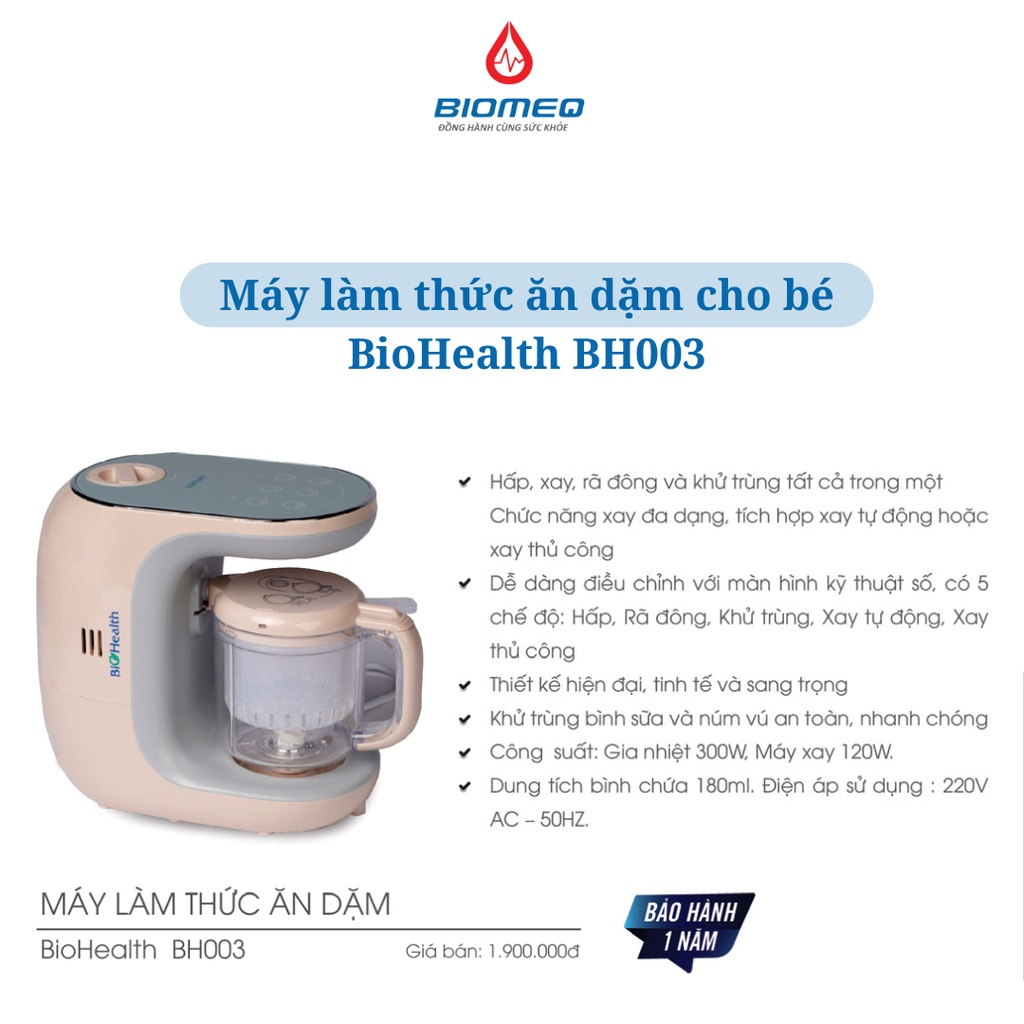 Máy làm thức ăn dặm cho bé BioHealth BH003 máy tích hợp đa năng xay, rã đông, hấp, khử trùng siêu tiện lợi
