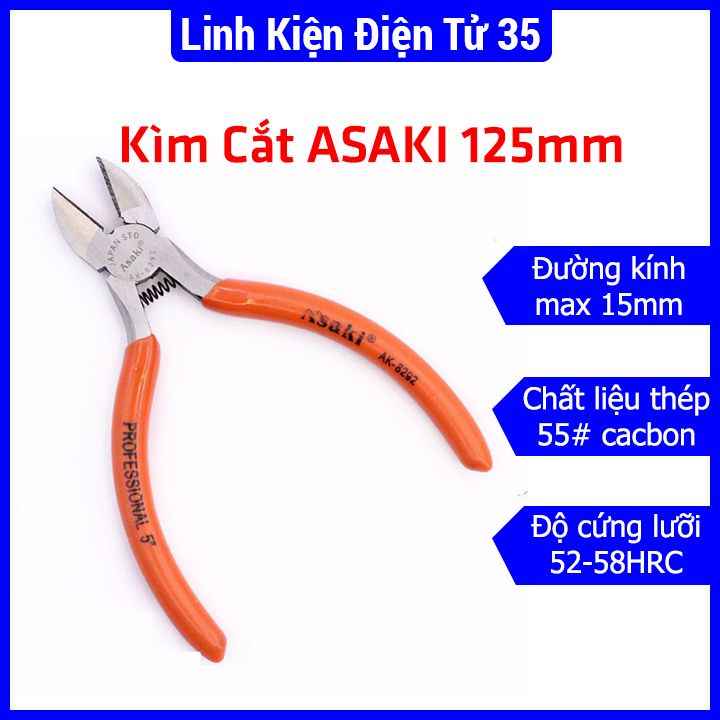 Kìm cắt chân linh kiện Asaki kích thước 125mm lưỡi sắc cắt nhạy