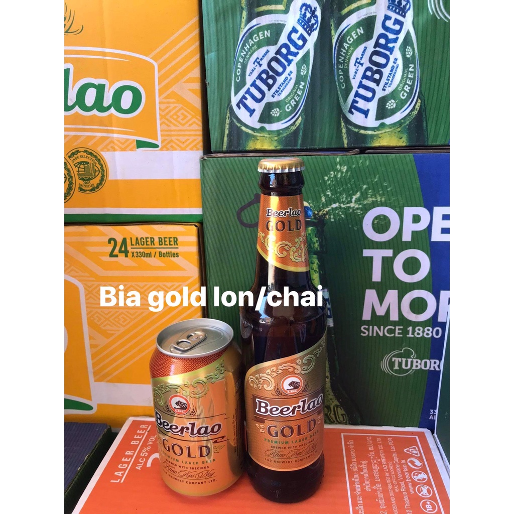 Bia Lào gold lager , 5% uống đầm, êm dịu, 1 thùng 24 lon 330ml