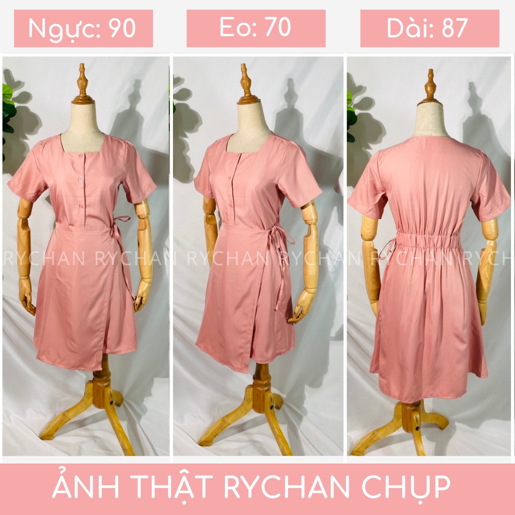 Đầm Xòe Hồng Đắp Vạt Nhún Eo [ẢNH THẬT CUỐI] - DX151