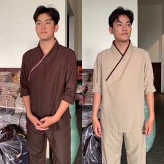 ĐỒ LAM ĐI CHÙA  Mẫu Chéo Nhật Nam vải kate mỏng mềm dành cho nam