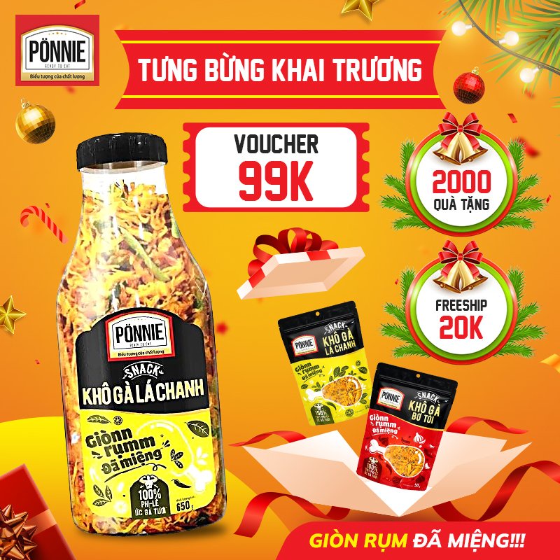 Khô gà lá chanh chai 650g Ponnie thế giới ăn vặt Sài Gòn