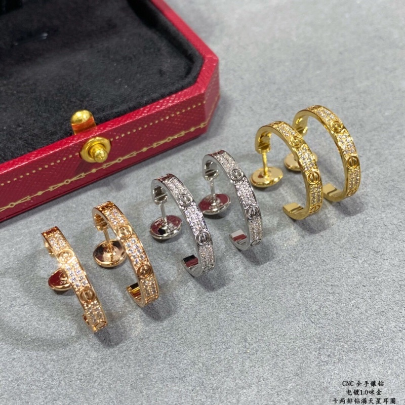 Khuyên tai nữ có 3 màu khảm đá sang trọng Cartier mạ vàng cao cấp