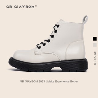 Giày Bốt Nữ Cổ Cao Giày BOM Boot Da Bóng 2 Màu Đen Trắng Phù Hợp Đi Học, Đi Làm, Chơi Thời Trang giayBOM B1528