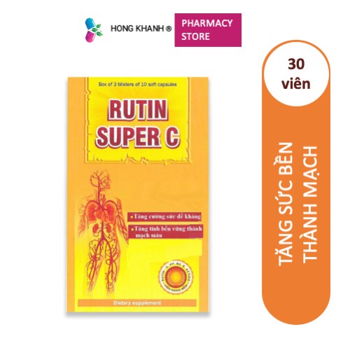 Viên uống rutin super C bền vững thành mạch, hỗ trợ suy giãn tĩnh mạch, chảy máu chân răng hộp 30 viên