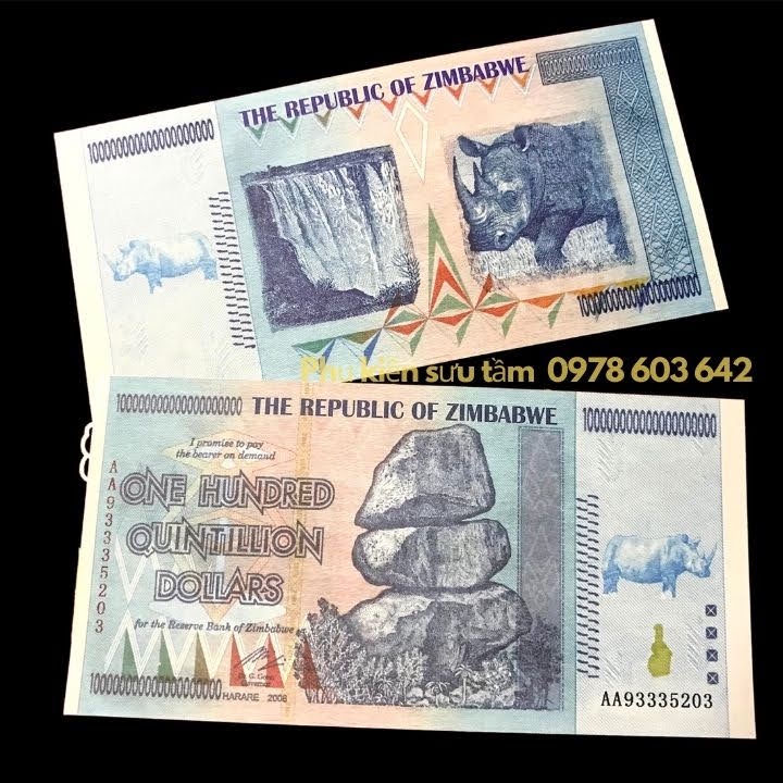 Tờ Lưu Niệm 100 Tỷ Tỷ Zimbabwe Hình Tê Giác, kích thước: 16.5cmx7.5cm, màu trắng - SP005991