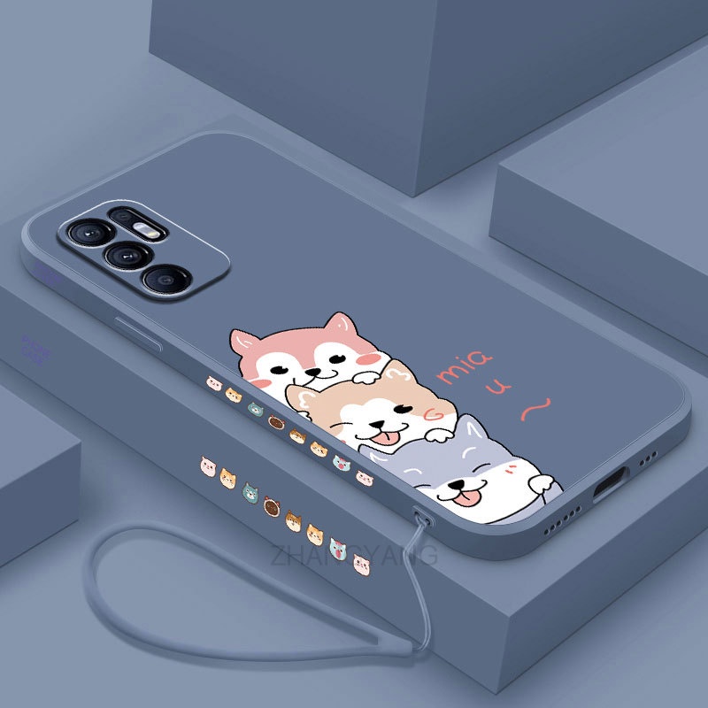 Ốp Điện Thoại Silicone TPU Mềm Họa Tiết Cún Đáng Yêu Có Dây Đeo Cho oppo reno 6 4g reno 6 5g