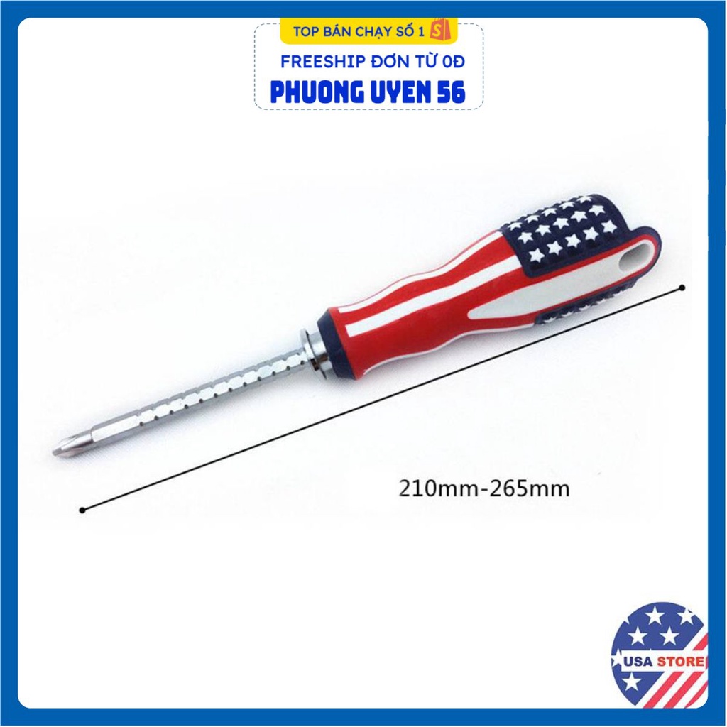 Chiếc Tô Vít CÁN CỜ MỸ - Tua Vít Hai Đầu Bằng Thép Sửa Chữa Gia Đình - 4 Cạnh/2 Cạnh - Kéo Dài 22 - 26Cm