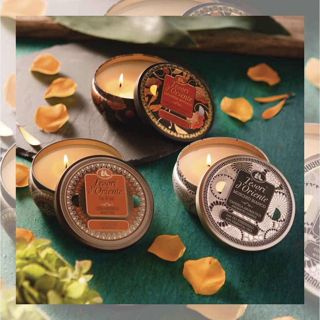 Nến thơm mini Tesori d’Oriente 110gr nhập khẩu chính hãng từ Ý thư giãn với 3 tầng mùi hương