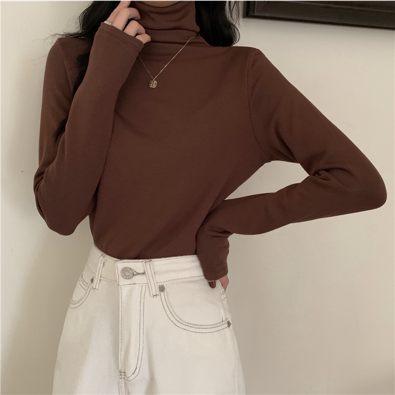 Ethelgirl Áo Thun Mỏng Tay Dài Cổ Cao 6 Màu Thời Trang Dành Cho Nữ