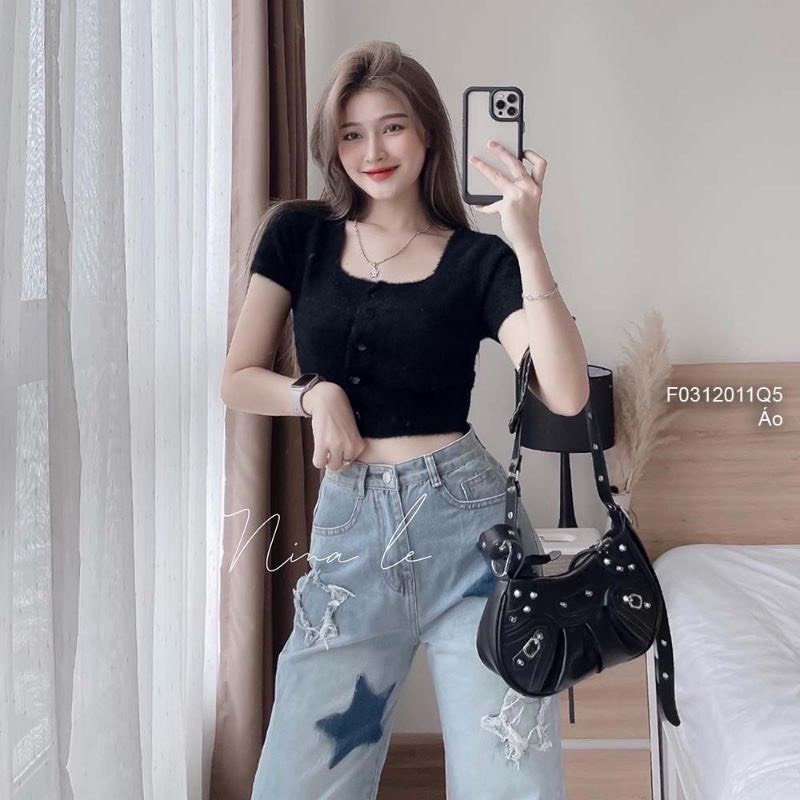 [L2M] Áo LEN LÔNG CỪU nữ Montoghi Quảng Châu cổ vuông cài nút siêu tôn dáng mềm mịn cực chất