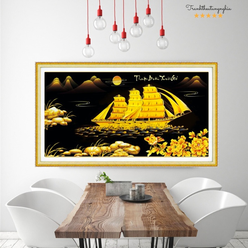 Tranh thêu chữ thập thuận buồm xuôi gió 80cm x 43cm