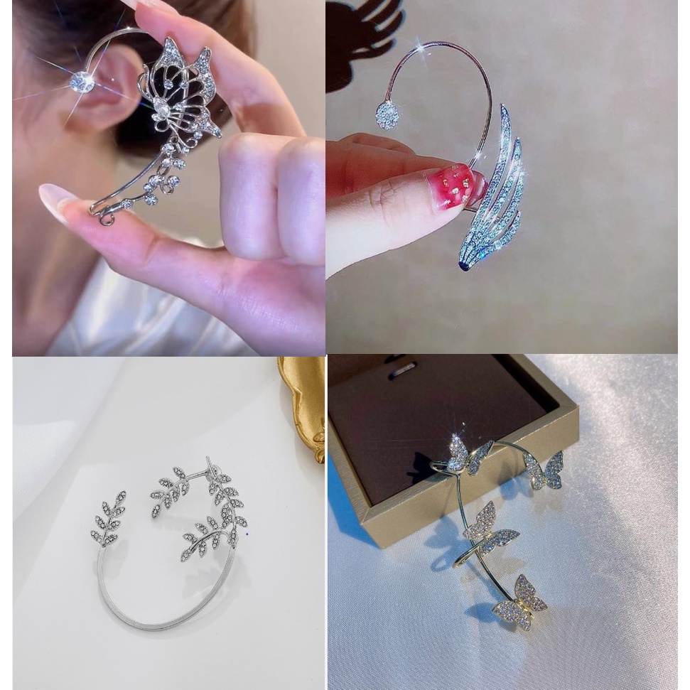Khuyên kẹp vành tai  sang trọng bướm lông vũ đính hạt lấp lánh Tatitava