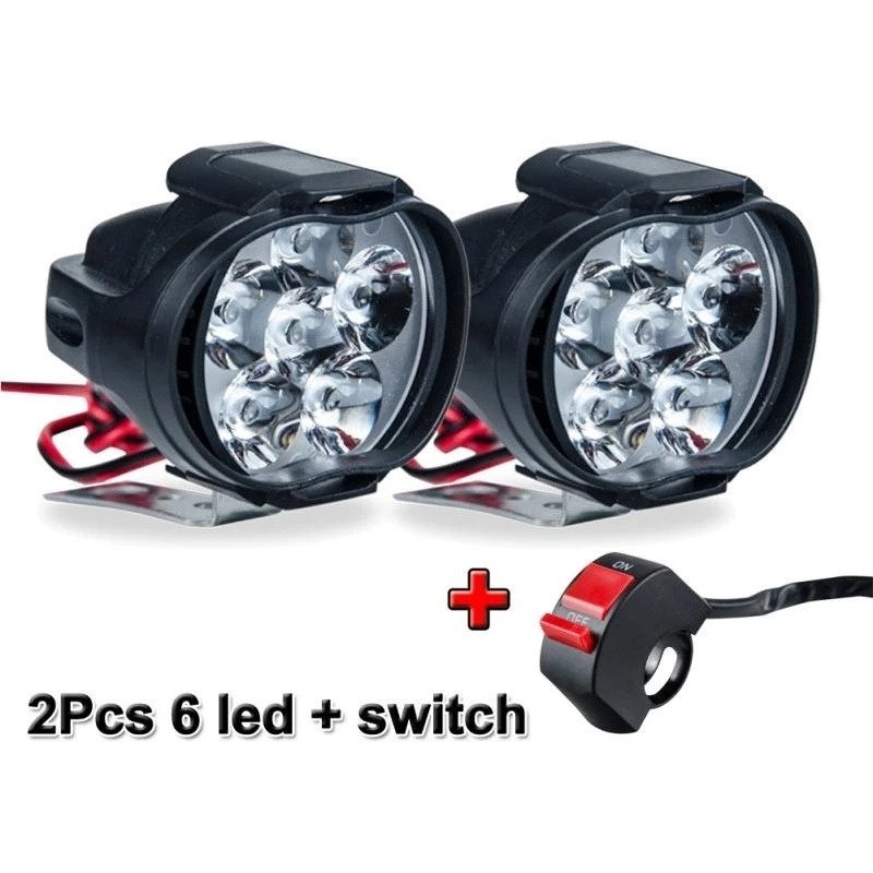 Set 2 Đèn Pha 6 Bóng LED Độ Sáng Cao Chống Nước Có Công Tắc Cho Xe Máy