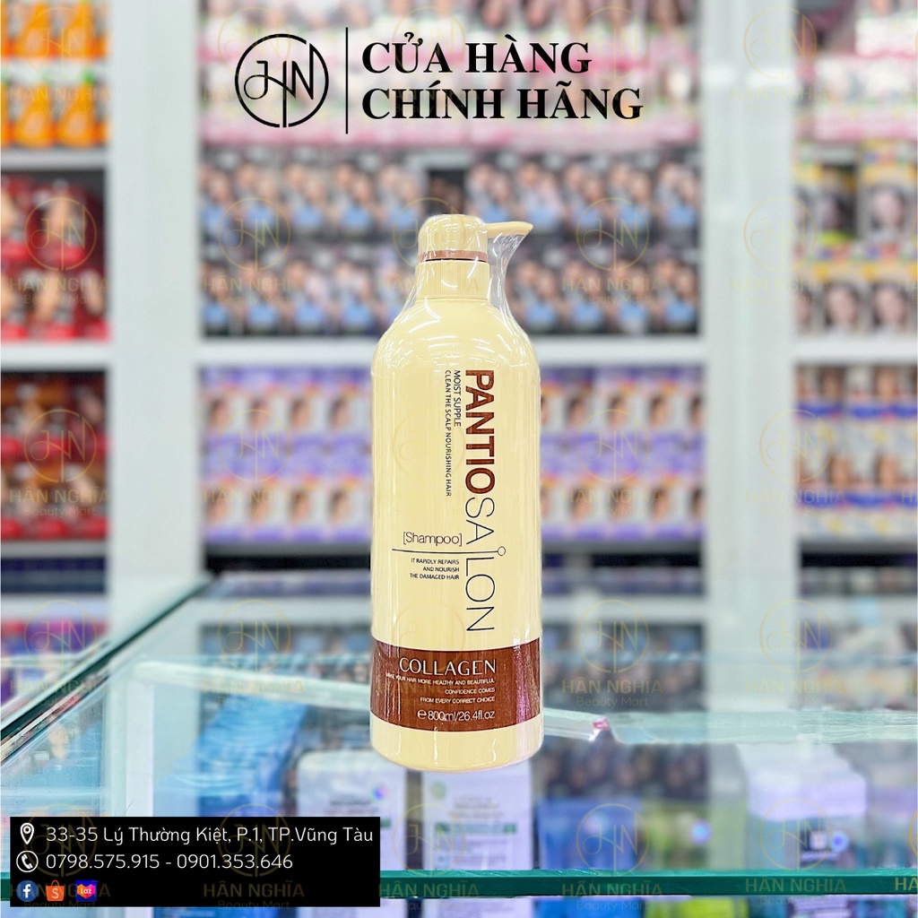 Dầu gội đầu Pantio Salon Collagen 800ml dành cho tóc hư tổn, khô xơ, chẻ ngọn dụng cụ chăm sóc tóc salon