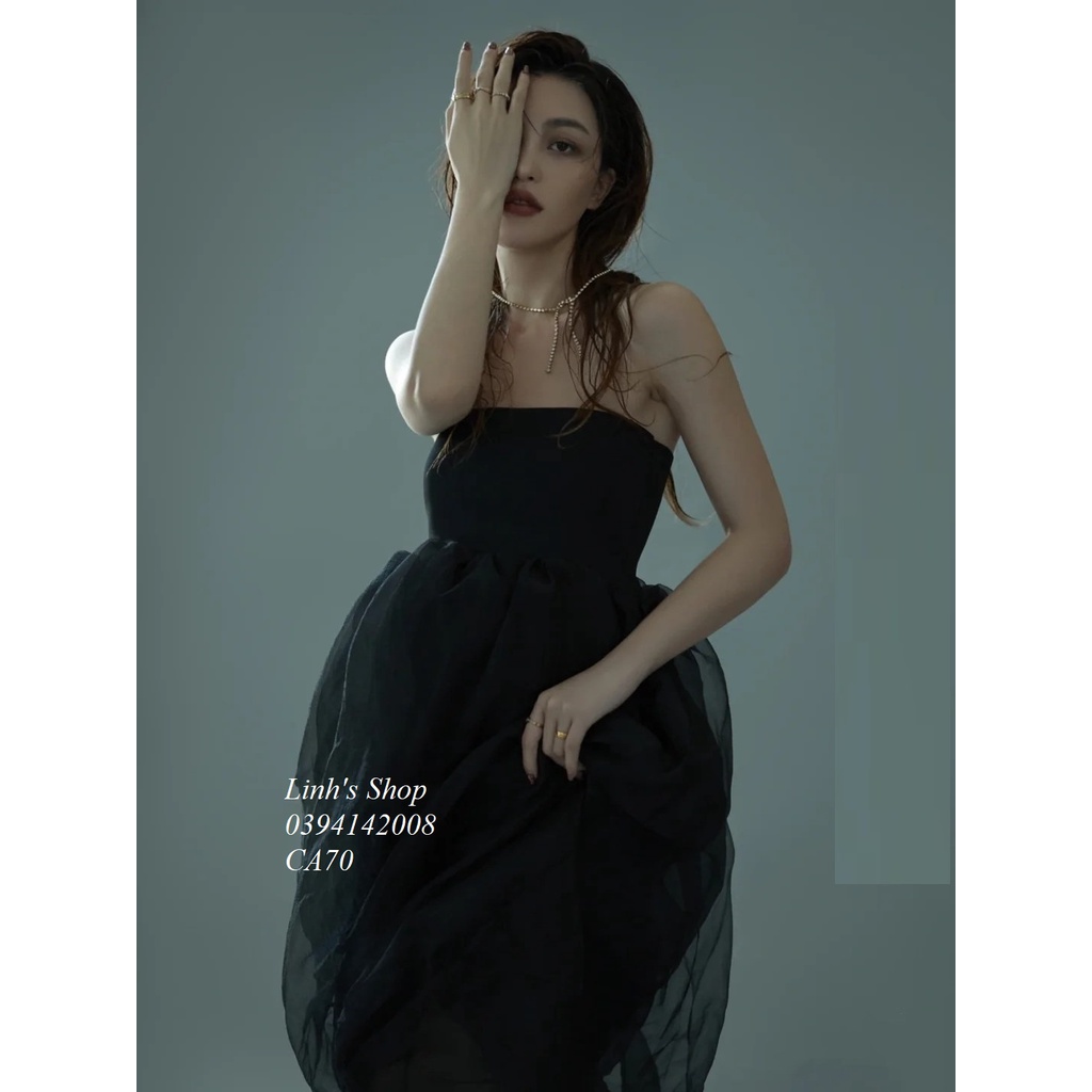 Đầm dệt kim pha voan bồng màu đen làm đạo cụ chụp ảnh thời trang dành cho mẹ bầu CA70