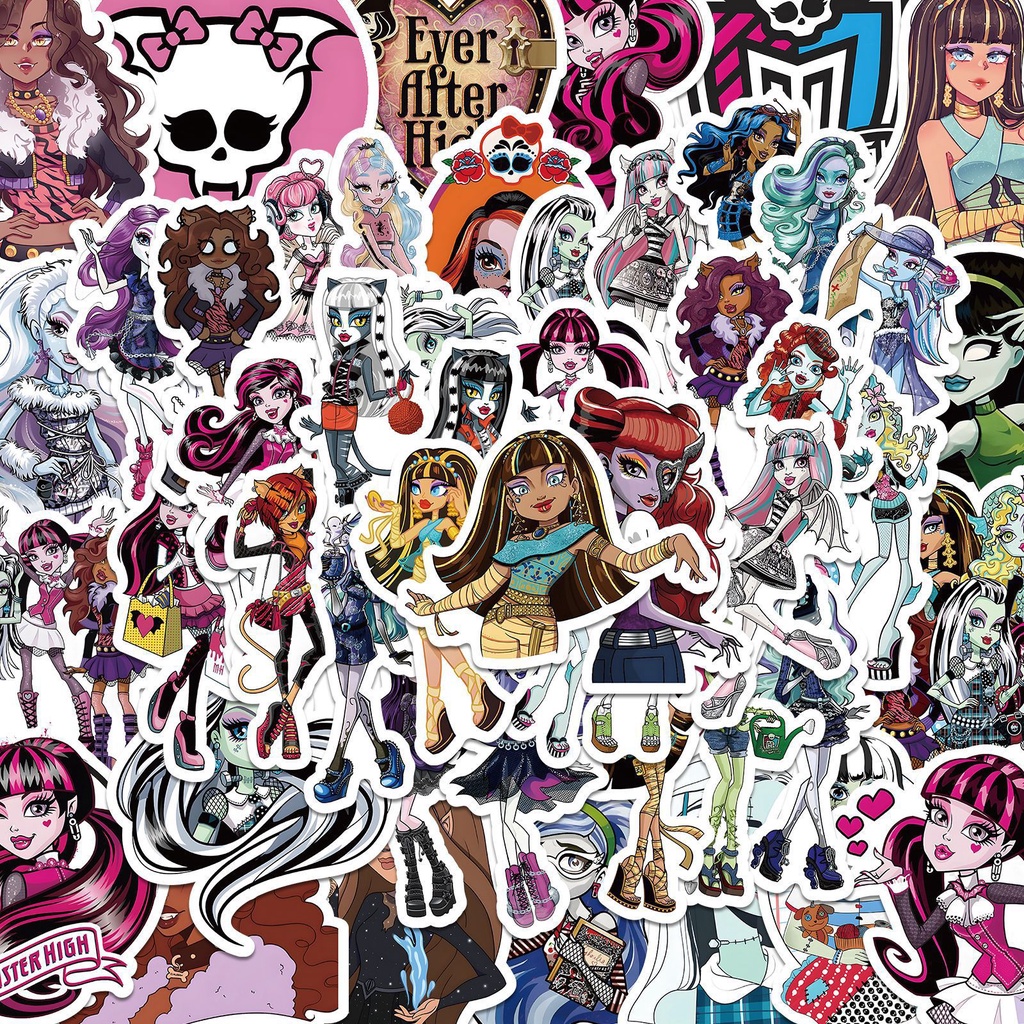 Y&P| Hình Dán Chống Nước Monster High Phim Hoạt Hình Mũ Bảo Hiểm Máy Tính Xách Tay Hành Lý Dán Thiết Lập, 50 tờ