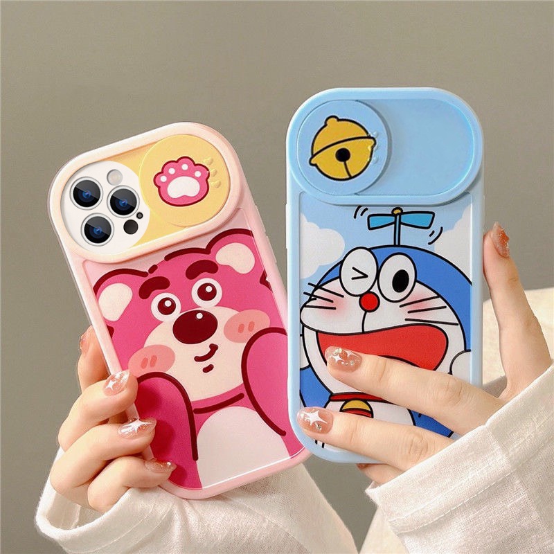 Ốp lưng iphone nắp trượt tròn gấu Lotso - mèo máy Doraemon 6/6splus/7/7plus/8/8plus/x/xs/11/12/13/14/pro/max/plus/promax