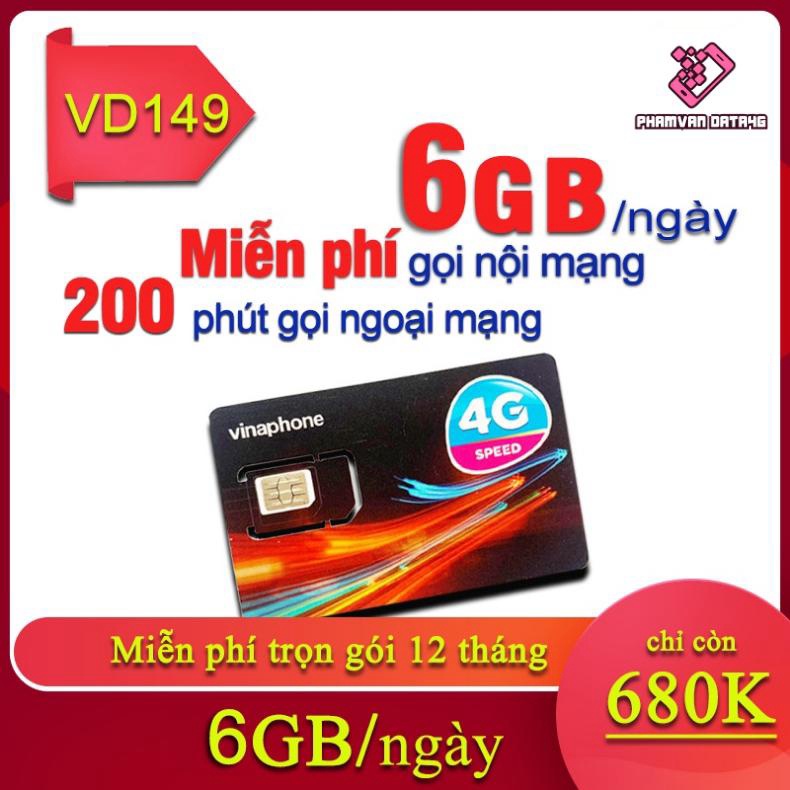 Sim VD89/ VD149 gói 12 không phải nạp tiền (180GB/Tháng) miễn phí gọi nội mạng và 2400 phút ngoại mạng Sim rẻ vô địch