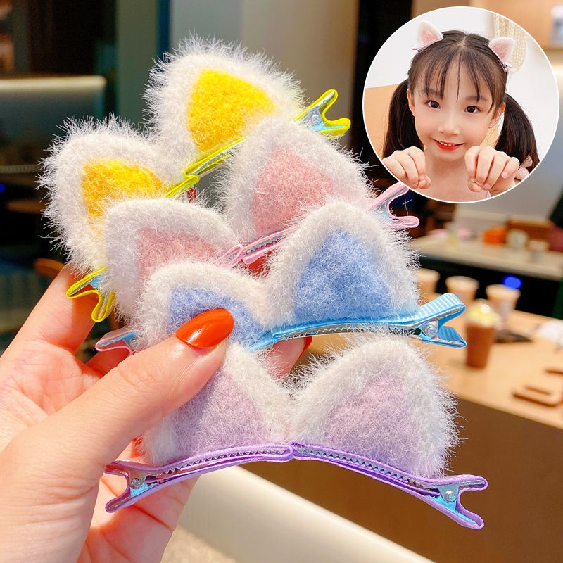1 Cặp Kẹp Tóc Hình Tai Mèo Bằng Lông Nhung Màu Sắc Ngẫu Nhiên Cho Nữ