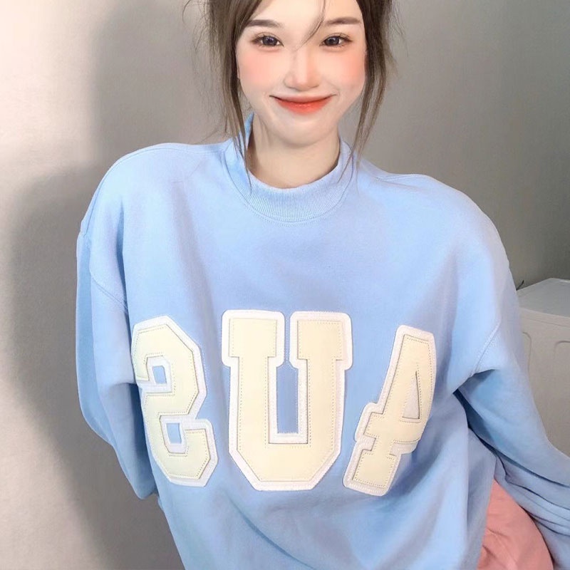 PINXIANG Áo Sweater Tay Dài Cổ Tròn In Chữ Thời Trang Cho Nữ