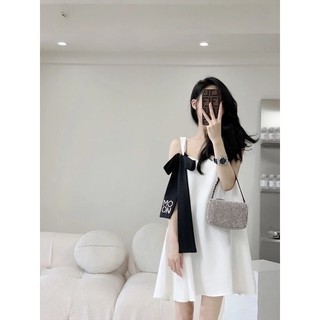 đầm hai dây cột nơ dáng xoè