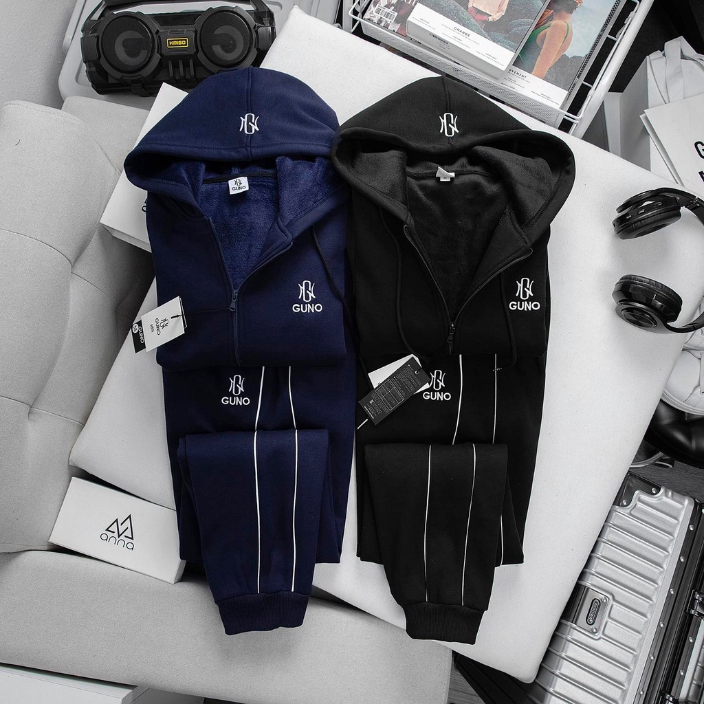 Bộ nỉ lót lông nam chính hãng GUNO bộ thể thao nam kéo khóa thu đông DBNA39