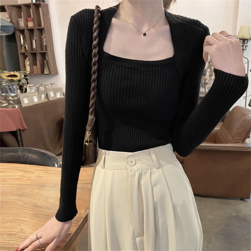 SUXI Áo Dệt Kim Dáng Ôm Màu Sắc Đơn Giản Dễ Phối Đồ Dành Cho Nữ