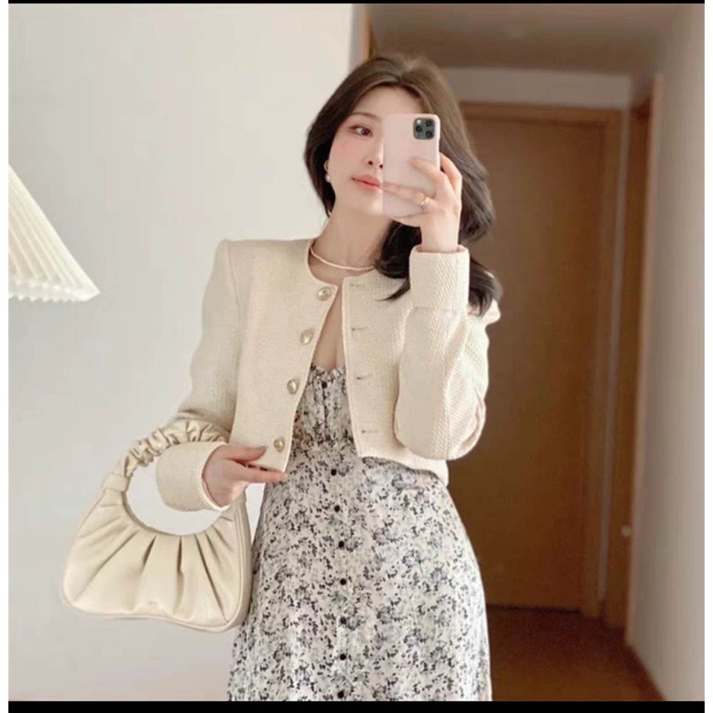 Áo Khoác Dạ Croptop Dài Tay Xinh Xắn-HannieStore