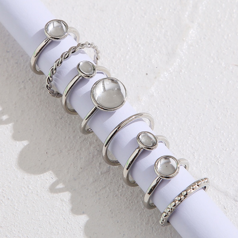 Set 7 Nhẫn Kim Loại Đính Đá Pha Lê Nhân Tạo Phong Cách Năm Mới