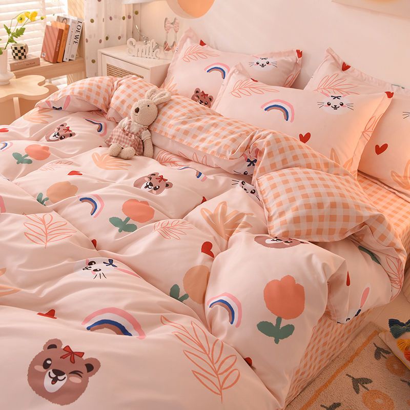 Bộ Chăn Ga Và Vỏ Gối Bốn Mảnh Màu Đỏ Tương Phản Cho Giường Ký Túc Xá Sinh Viên