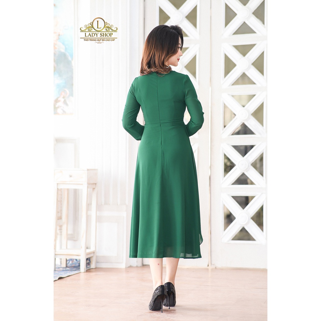 Đầm voan phối tà viền đai Ladyshop thời trang trung niên cao cấp T35